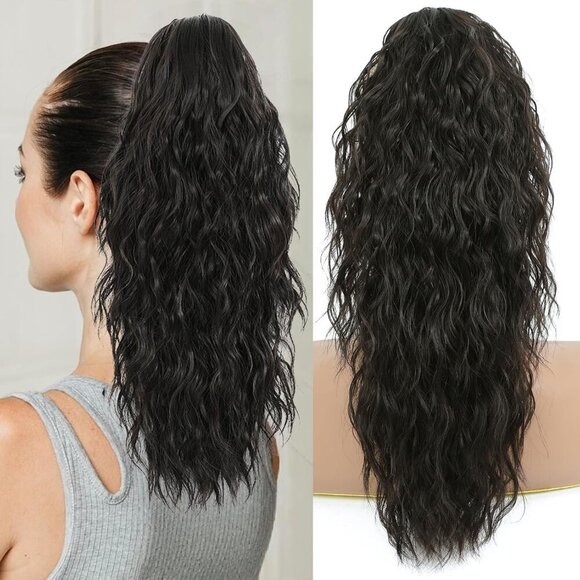 Ponytail Extension Synthetic 18 Inch Curly Wavy Clip in Hair for Women